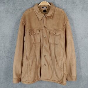 Claiborne‎ Men's Size XXL Beige Faux Suede Jacket Sherpa Lined Button Up Tan